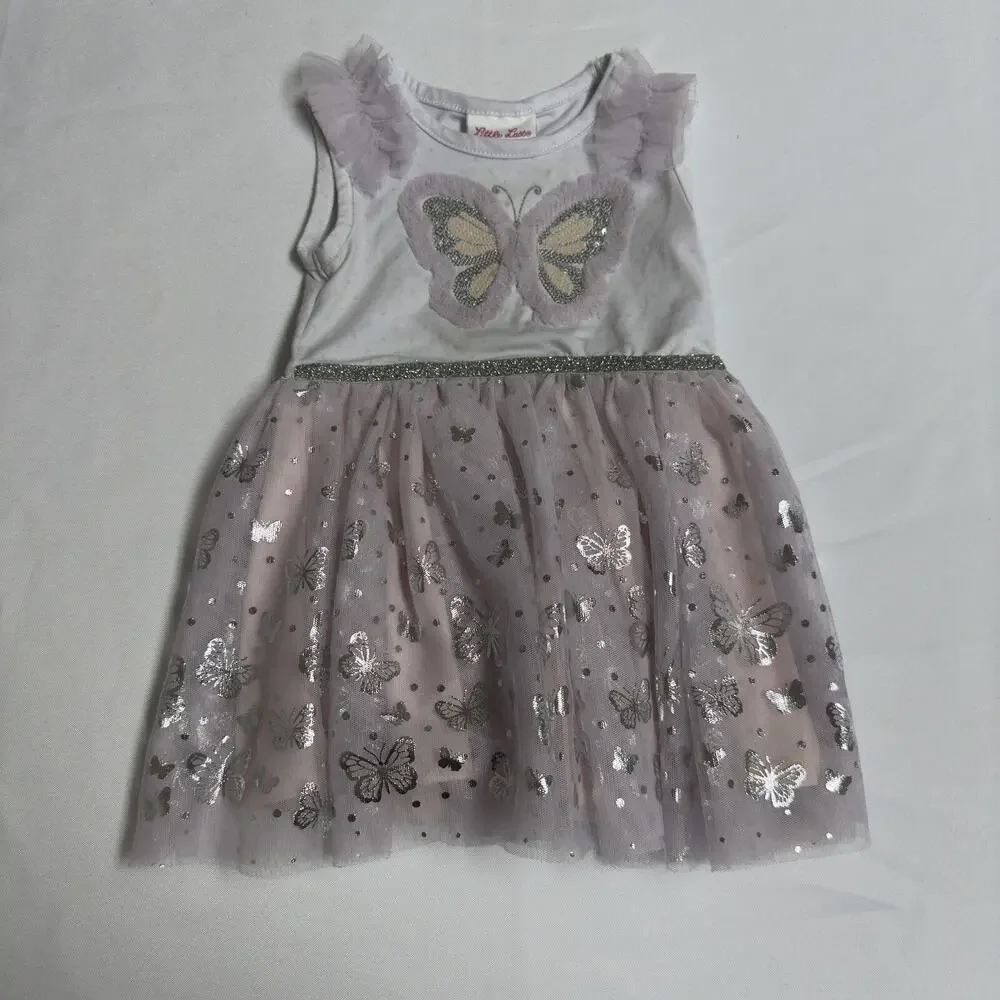 Little Lass Tutu Ballerina Dress Baby Girl Size 12 M Orchid Hush Silver Sequin